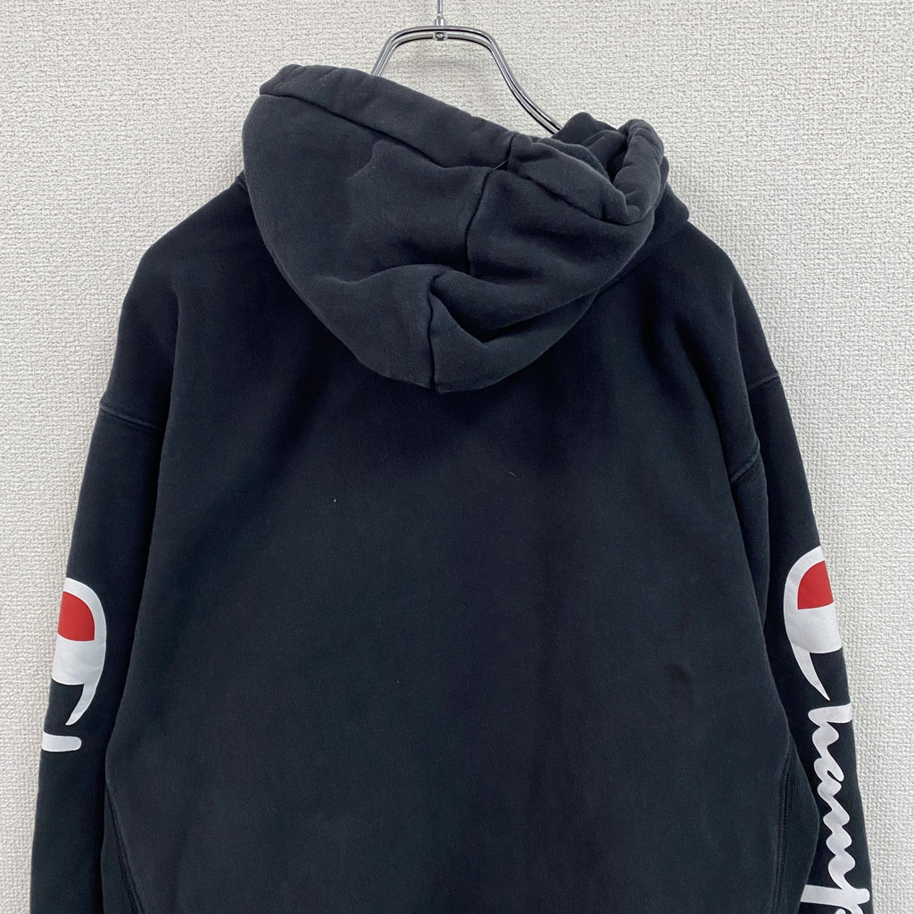 Champion　チャンピオン　リバースウィーブ　スウェットパーカー/フーディー　デカロゴ　現行　黒　ブラック　Lサイズ　古着