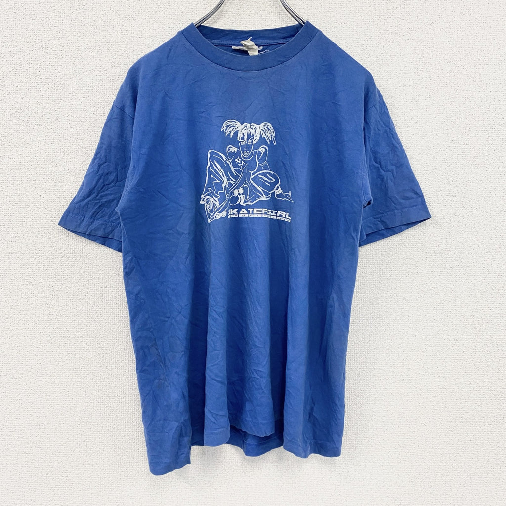 半袖プリントTシャツ　青　ブルー　XLサイズ　古着