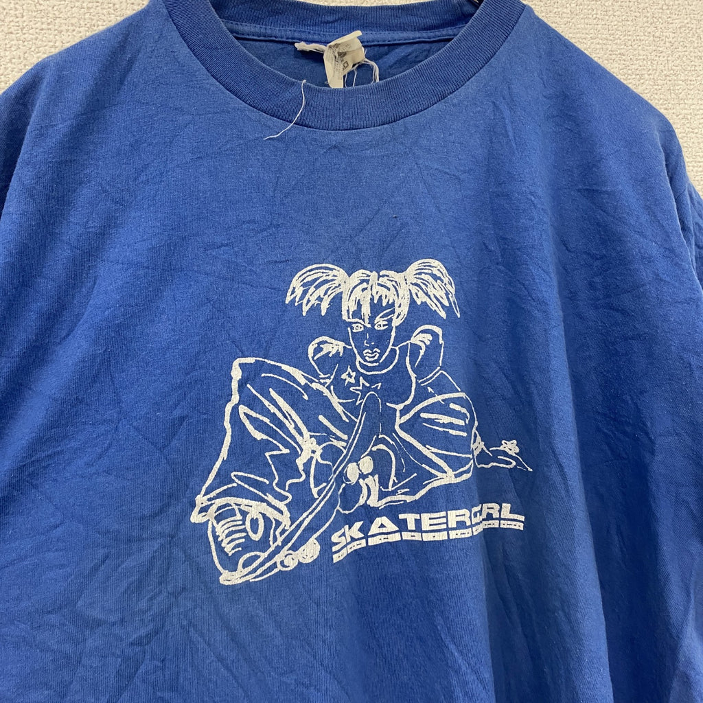 半袖プリントTシャツ　青　ブルー　XLサイズ　古着