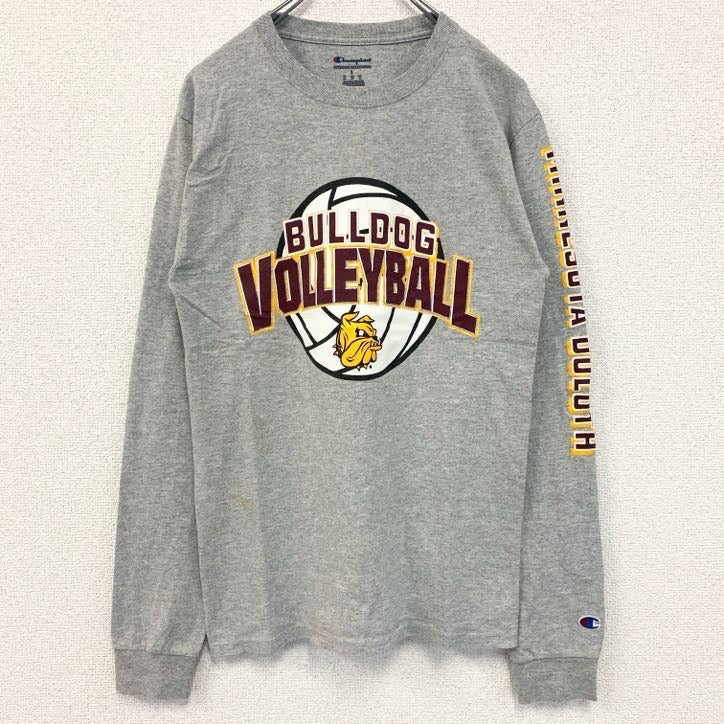champion チャンピオン　長袖プリントTシャツ　ロンT　BULLDOG　ソフトボール　グレー　灰色　Sサイズ　古着