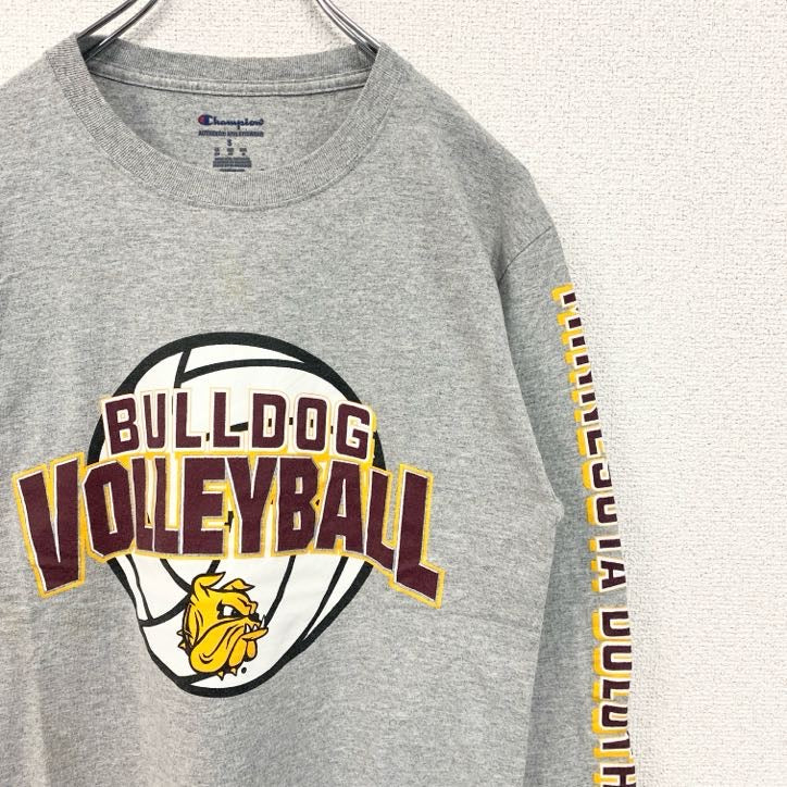 champion チャンピオン　長袖プリントTシャツ　ロンT　BULLDOG　ソフトボール　グレー　灰色　Sサイズ　古着