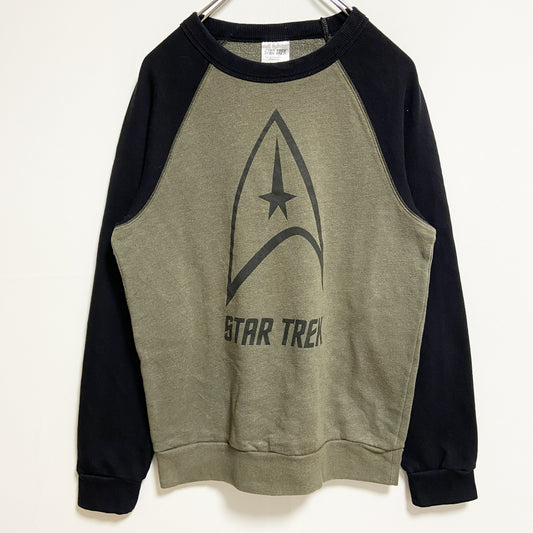 古着 used　STARTREK　スタートレック　長袖プリントスウェット　トレーナー　ラグラン袖　緑　グリーン　秋冬服　Sサイズ