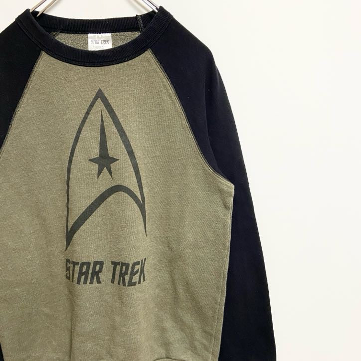 古着 used　STARTREK　スタートレック　長袖プリントスウェット　トレーナー　ラグラン袖　緑　グリーン　秋冬服　Sサイズ