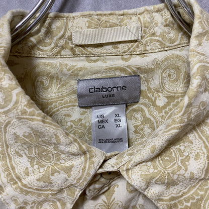 古着 used　Claiborne LUXE　半袖総柄シャツ　ベージュ　ビッグシルエット　オーバーサイズ　ヴィンテージ　XLサイズ