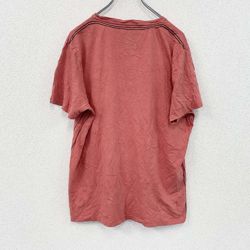 BURTON　半袖プリントTシャツ　ラインストーン　フェード　アーチプリント　スカル　y2k　お兄系　赤　レッド　Lサイズ　古着
