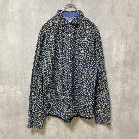 古着 used　STEEL＆JELLY　長袖総柄シャツ　花柄　デザイン　レトロ　秋冬服　メンズ　Lサイズ