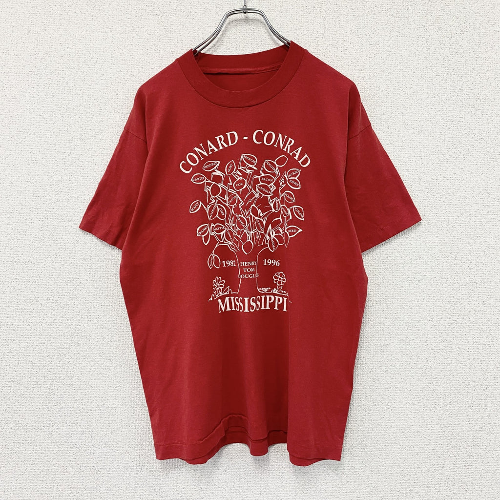 半袖プリントTシャツ　ヴィンテージ　シングルステッチ　赤　レッド カットソー メンズ 古着