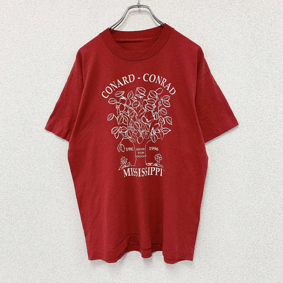 半袖プリントTシャツ　ヴィンテージ　シングルステッチ　赤　レッド カットソー メンズ 古着