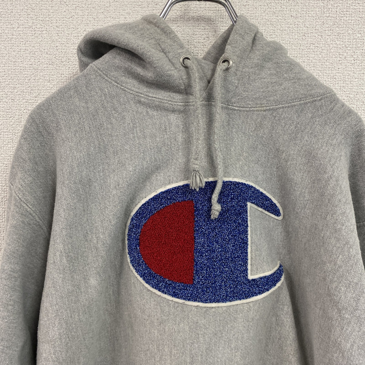 Champion　チャンピオン　リバースウィーブ　スウェットパーカー/フーディー　デカロゴ　霜降りグレー　Lサイズ　古着