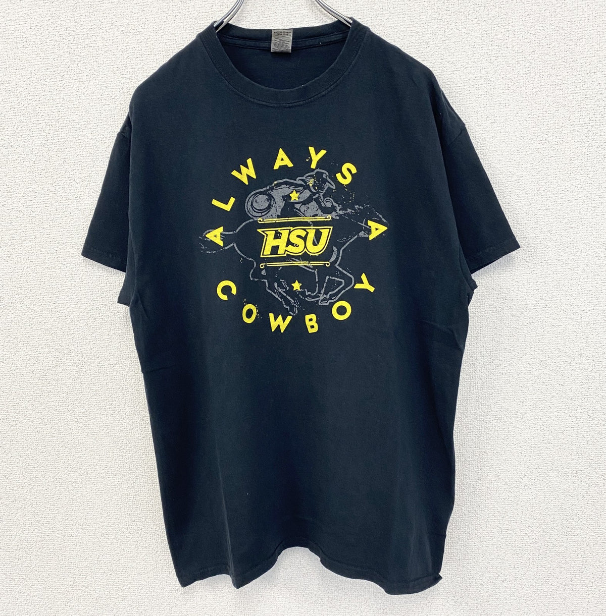 GILDAN ギルダン　半袖プリントTシャツ　カウボーイ　馬　クルーネック　春夏服　レトロ　黒　ブラック　Lサイズ　古着