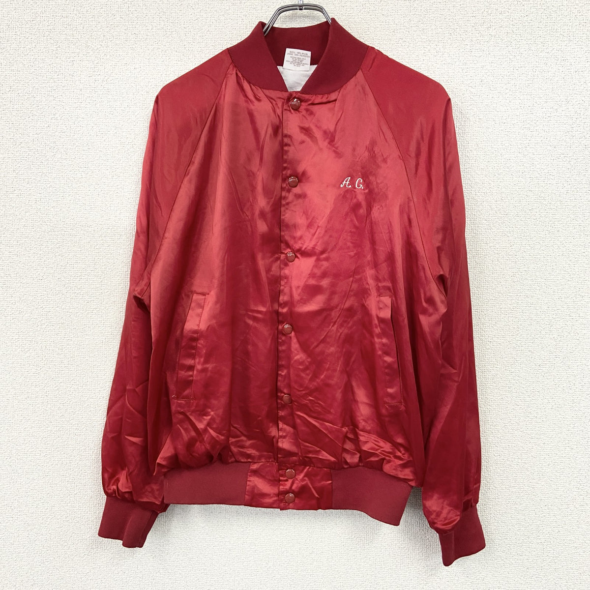 ～90s　AUBURN SPORTSWEAR　スタジャン/スタジアムジャケット　刺繍ロゴ　ヴィンテージ　赤　レッド　Mサイズ スタジアムジャンパー メンズ ナイロン 古着