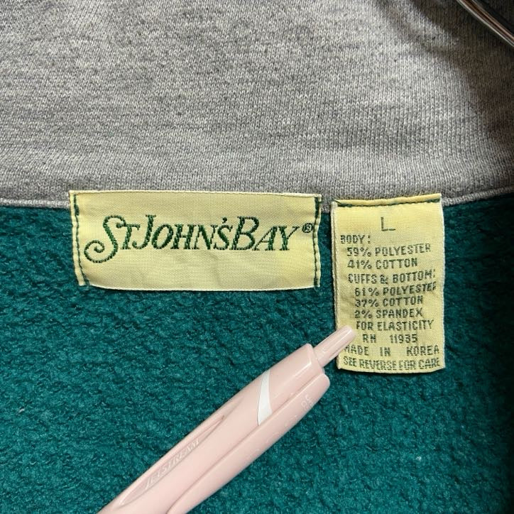 古着 used　STJOHNSBAY　セントジョンズベイ　長袖ハーフジップスウェット　トレーナー　緑　グレー　秋冬服　Lサイズ