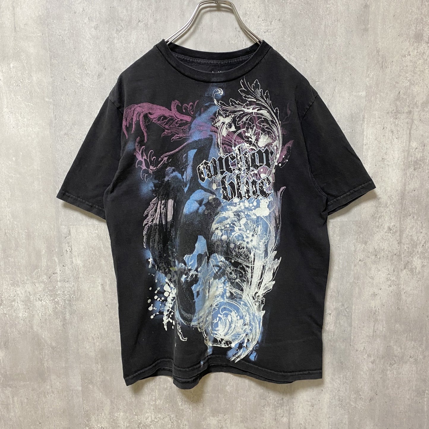 古着 used　anchorblue　半袖クルーネックプリントTシャツ　バックプリント　個性的　レトロデザイン　ブラック　Mサイズ