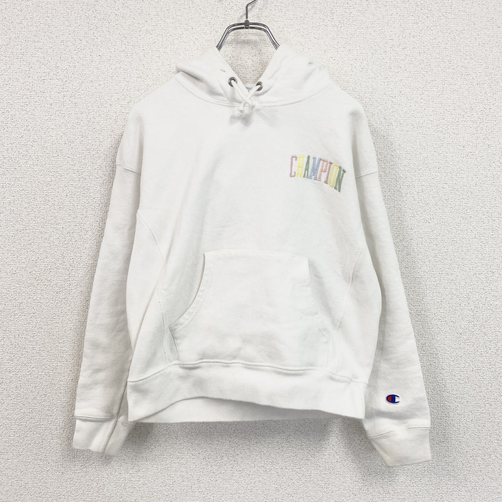 Champion　チャンピオン　リバースウィーブ　スウェットパーカー/フーディー　刺繍ロゴ　デカロゴ　現行　白　ホワイト　Sサイズ　古着