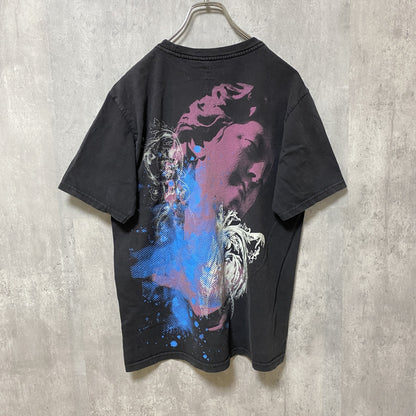 古着 used　anchorblue　半袖クルーネックプリントTシャツ　バックプリント　個性的　レトロデザイン　ブラック　Mサイズ