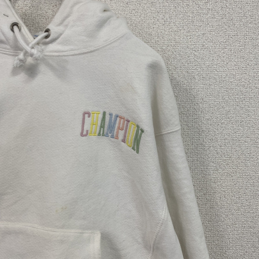 Champion　チャンピオン　リバースウィーブ　スウェットパーカー/フーディー　刺繍ロゴ　デカロゴ　現行　白　ホワイト　Sサイズ　古着