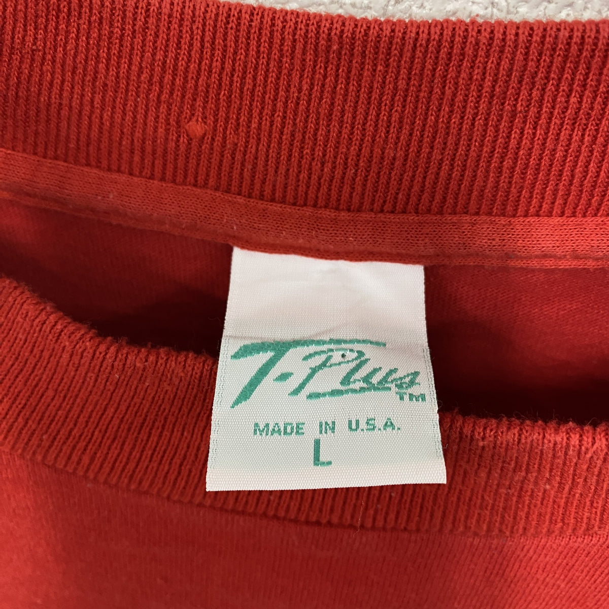 T-Plus　半袖Tシャツ　ヴィンテージ　シングルステッチ　刺　赤　レッド　Lサイズ　古着