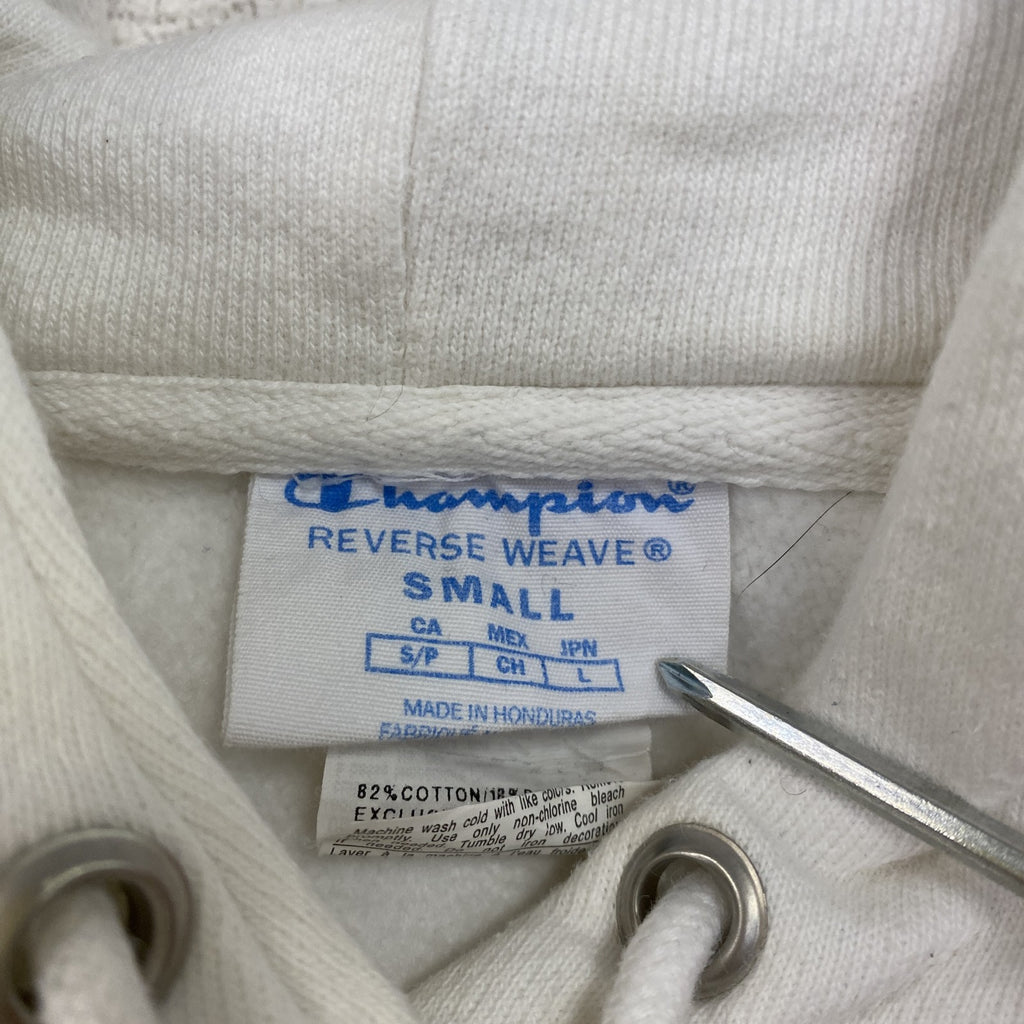 Champion　チャンピオン　リバースウィーブ　スウェットパーカー/フーディー　刺繍ロゴ　デカロゴ　現行　白　ホワイト　Sサイズ　古着