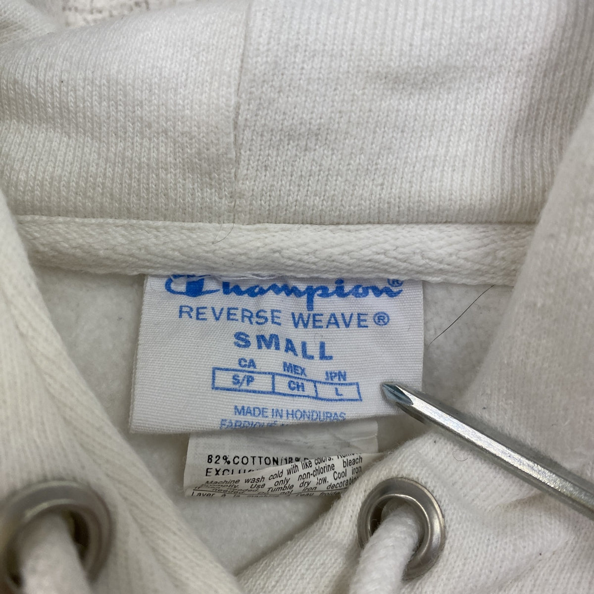 Champion　チャンピオン　リバースウィーブ　スウェットパーカー/フーディー　刺繍ロゴ　デカロゴ　現行　白　ホワイト　Sサイズ　古着