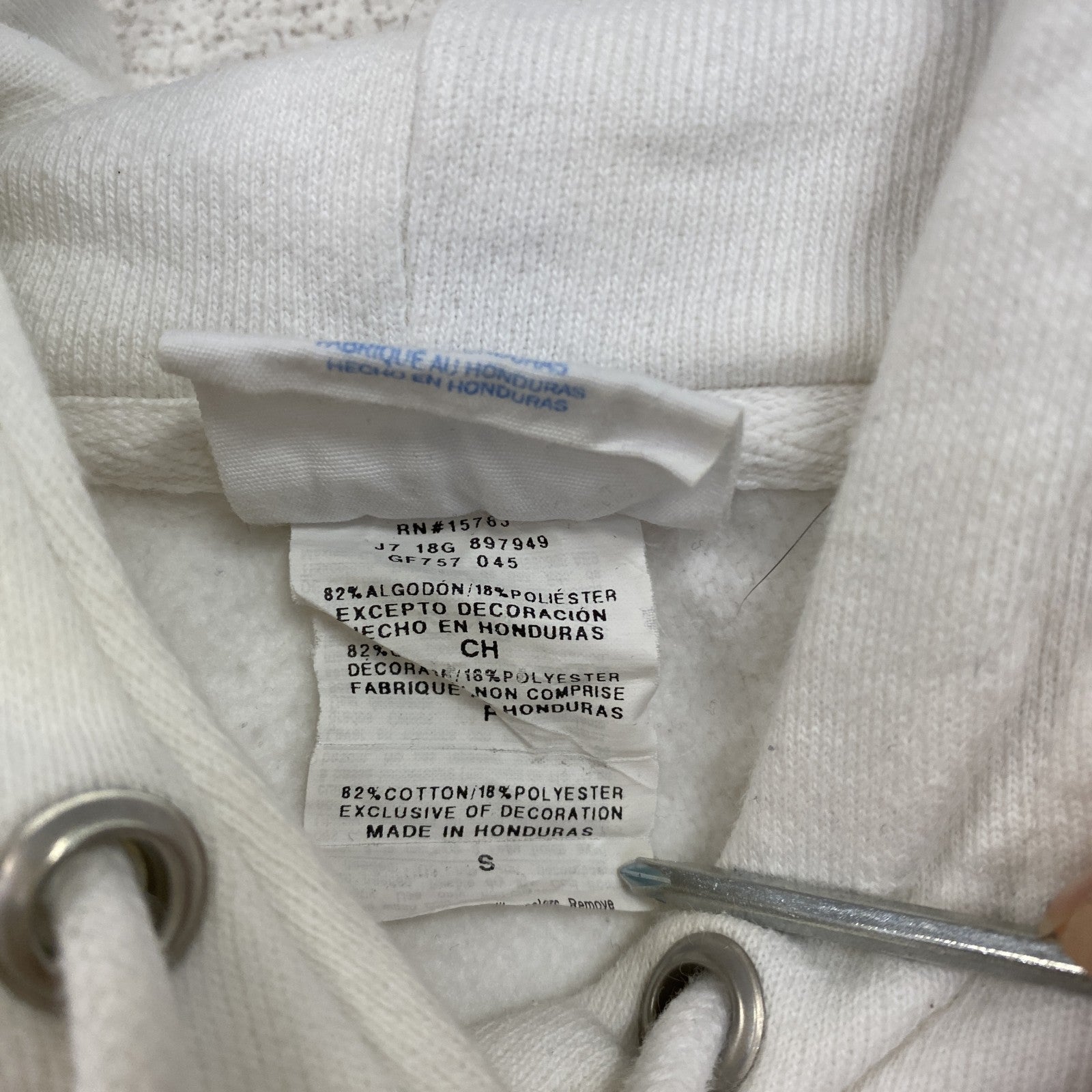 Champion　チャンピオン　リバースウィーブ　スウェットパーカー/フーディー　刺繍ロゴ　デカロゴ　現行　白　ホワイト　Sサイズ　古着