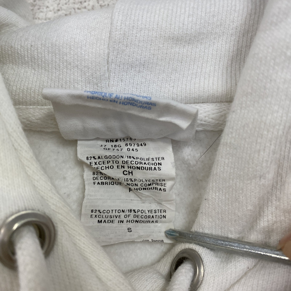 Champion　チャンピオン　リバースウィーブ　スウェットパーカー/フーディー　刺繍ロゴ　デカロゴ　現行　白　ホワイト　Sサイズ　古着