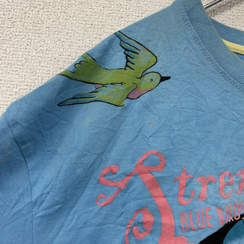BLEND　半袖プリントアニマルTシャツ　シングルステッチ　EdHardy風　虎　水色　ライトブルー　XLサイズ　古着