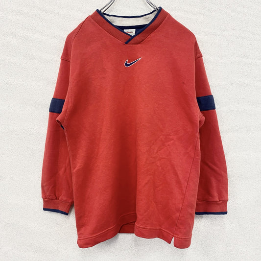 90s　NIKE　ナイキ　白タグ　スウェット/トレーナー　Vネック　ヴィンテージ　赤　レッド　Mサイズ