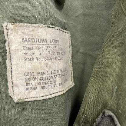 60s　U.S.ARMY　米軍　M-65　フィールドジャケット　ミリタリージャケット　ALPHA社製　カーキ　M-Lサイズ