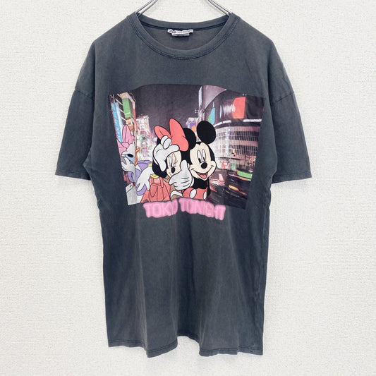 古着 used　ZARA　半袖プリントTシャツ　Disney　ミッキー　ミニー　デイジー　クルーネック　春夏服　　灰色　Mサイズ