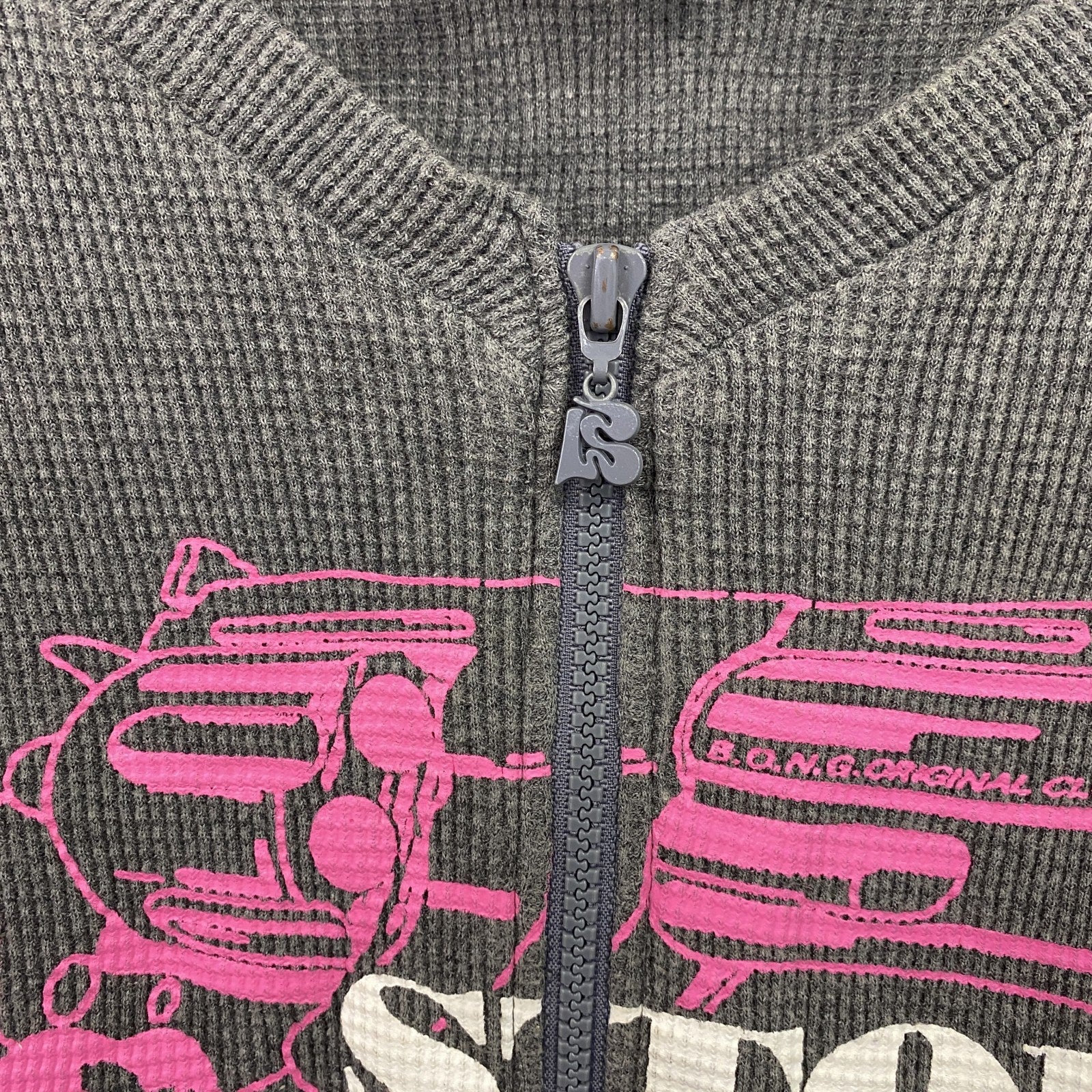 B.O.H.G. ORIGINAL CLOTHING　フルジップ長袖Tシャツ　サーマルロンT　8連プリント　ダークグレー　Mサイズ　古着