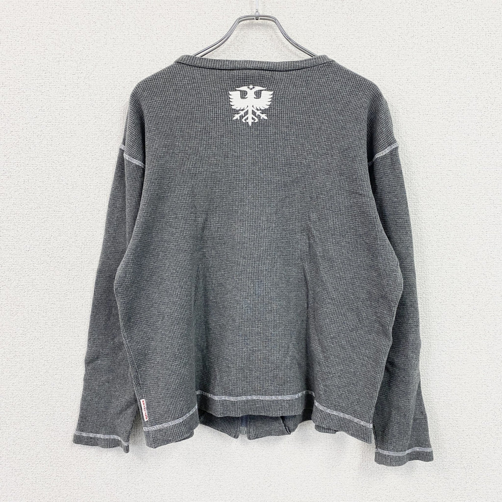 B.O.H.G. ORIGINAL CLOTHING　フルジップ長袖Tシャツ　サーマルロンT　8連プリント　ダークグレー　Mサイズ　古着
