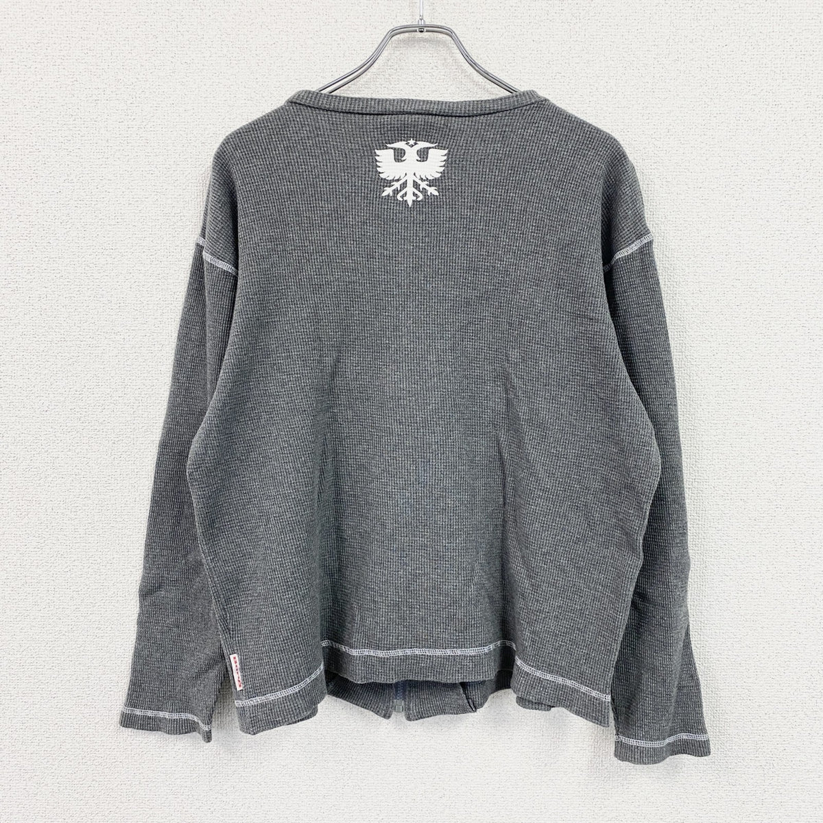 B.O.H.G. ORIGINAL CLOTHING　フルジップ長袖Tシャツ　サーマルロンT　8連プリント　ダークグレー　Mサイズ　古着