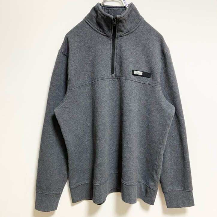 OCEANCOAST　ハーフジップスウェット/トレーナー　ワンポイント　モノクロ　ビッグシルエット　ダークグレー　Mサイズ　古着