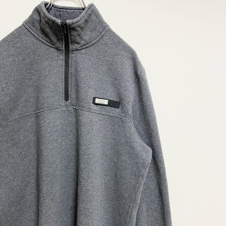 OCEANCOAST　ハーフジップスウェット/トレーナー　ワンポイント　モノクロ　ビッグシルエット　ダークグレー　Mサイズ　古着