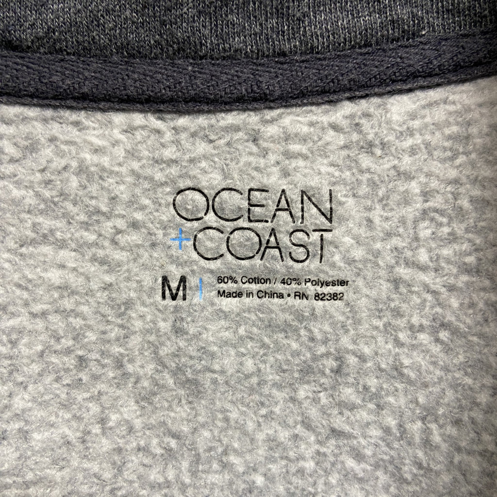 OCEANCOAST　ハーフジップスウェット/トレーナー　ワンポイント　モノクロ　ビッグシルエット　ダークグレー　Mサイズ　古着
