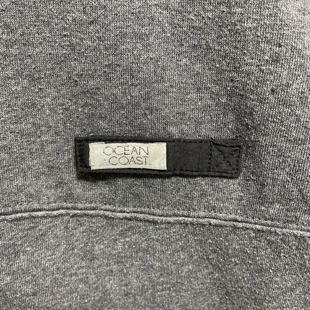 OCEANCOAST　ハーフジップスウェット/トレーナー　ワンポイント　モノクロ　ビッグシルエット　ダークグレー　Mサイズ　古着