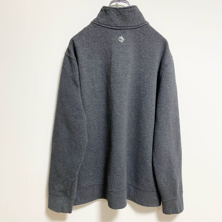 OCEANCOAST　ハーフジップスウェット/トレーナー　ワンポイント　モノクロ　ビッグシルエット　ダークグレー　Mサイズ　古着