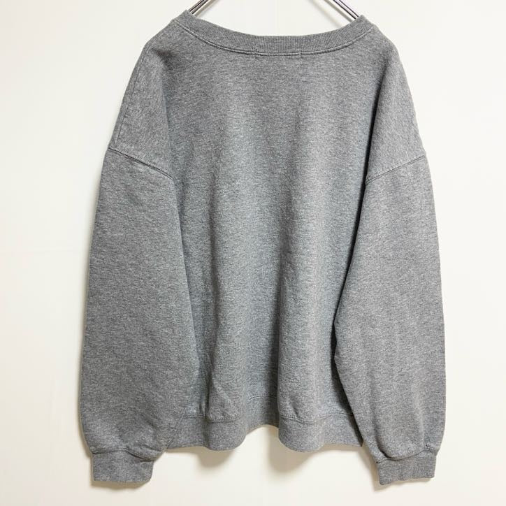 長袖ロゴプリントスウェット　トレーナー　クルーネック　アルファベット　グレー　灰色　レトロデザイン　秋冬服　古着