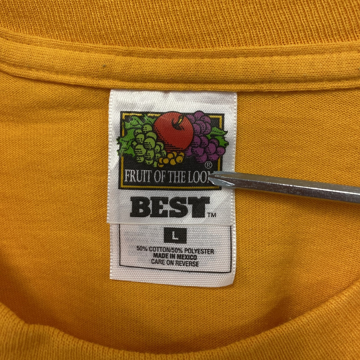 FRUIT OF THE LOOM　フルーツオブザルーム　BEST　半袖プリントTシャツ　ヴィンテージ　シングルステッチ　黄色　イエロー　Lサイズ　古着