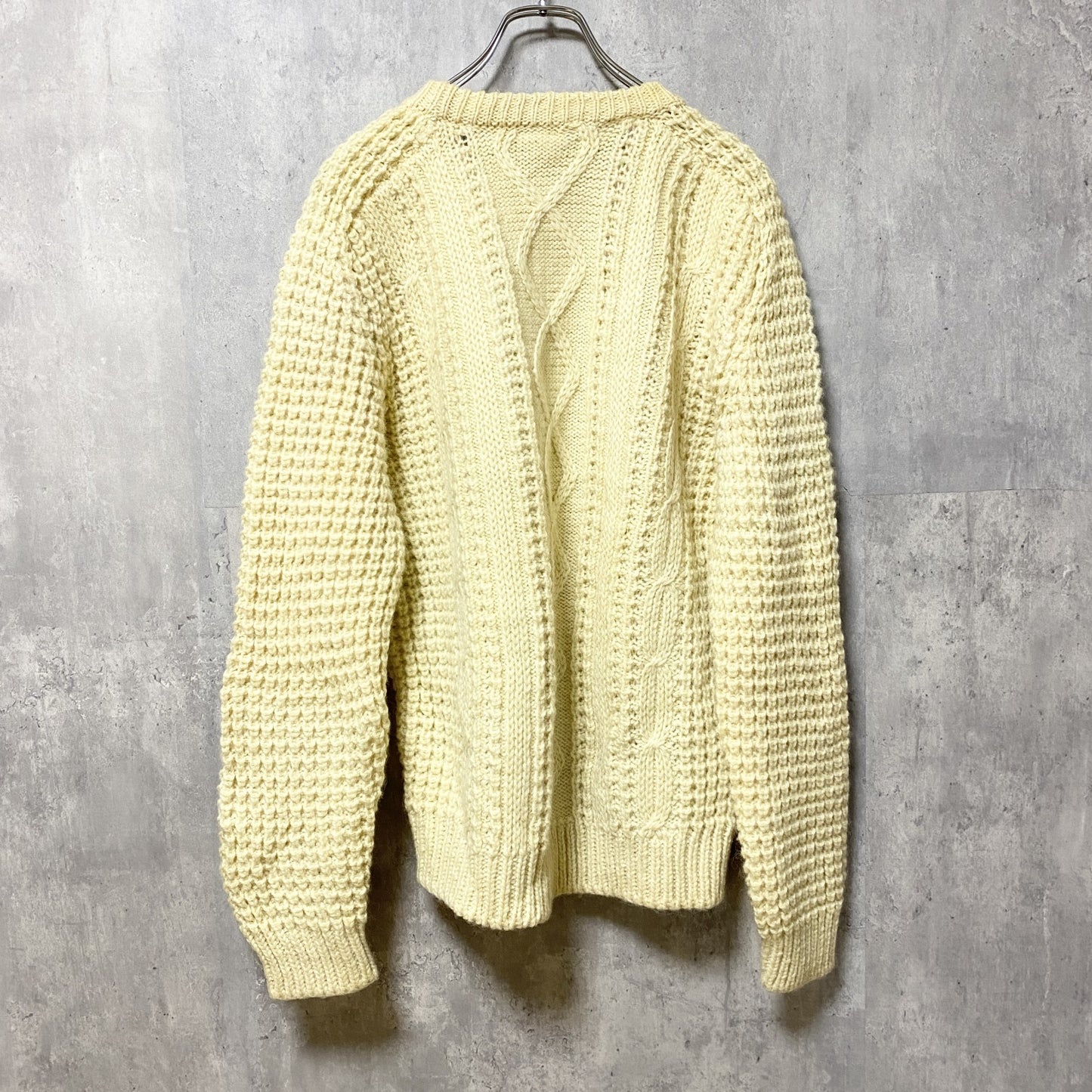 古着 used　～80s　アイルランド製　ウール　長袖フィッシャーマンニット　セーター　アランニット　ケーブル　白　Lサイズ