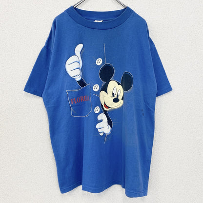 古着 used　TRY トライ　半袖ビッグプリントTシャツ　Disney　フロリダ　ミッキー　クルーネック　春夏服　青　XLサイズ