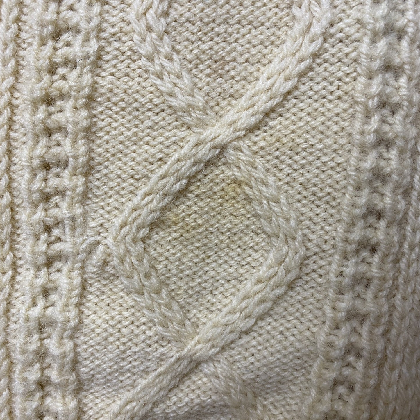 古着 used　～80s　アイルランド製　ウール　長袖フィッシャーマンニット　セーター　アランニット　ケーブル　白　Lサイズ