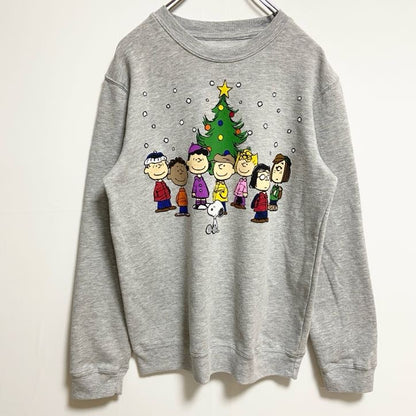 古着 used　PEANUTS　ピーナッツ　長袖公式プリントスウェット　トレーナー　スヌーピー　クリスマス　グレー　Mサイズ