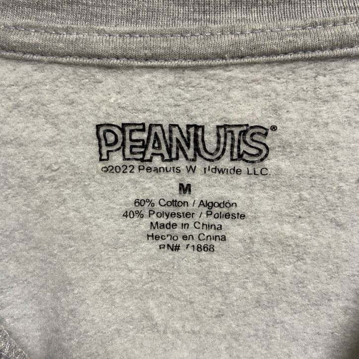 古着 used　PEANUTS　ピーナッツ　長袖公式プリントスウェット　トレーナー　スヌーピー　クリスマス　グレー　Mサイズ