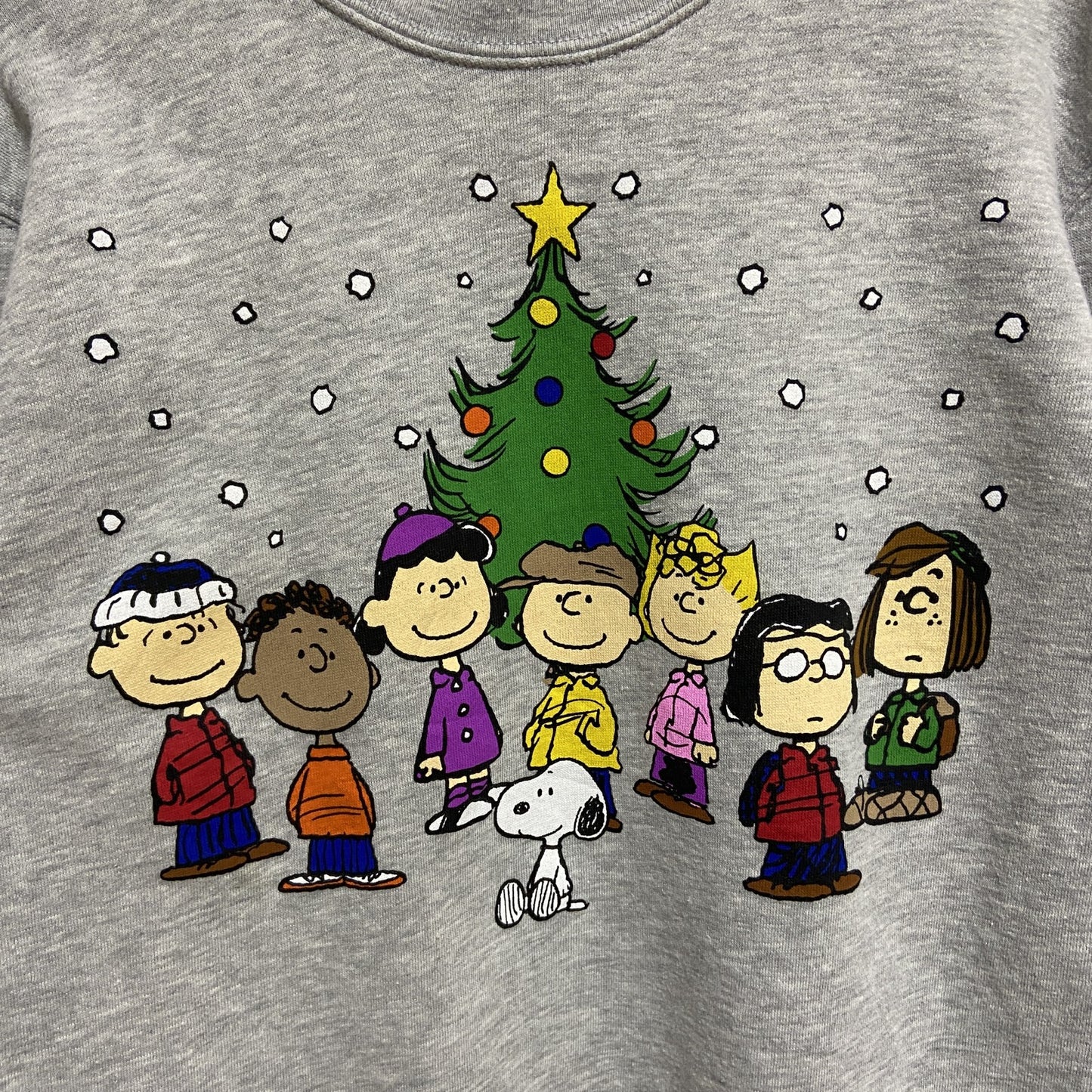 古着 used　PEANUTS　ピーナッツ　長袖公式プリントスウェット　トレーナー　スヌーピー　クリスマス　グレー　Mサイズ