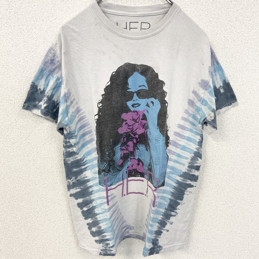 H.E.R.　ハー　半袖アーティストプリントTシャツ　カジュアルデザイン　クルーネック　白　ホワイト　レトロ　Sサイズ　古着