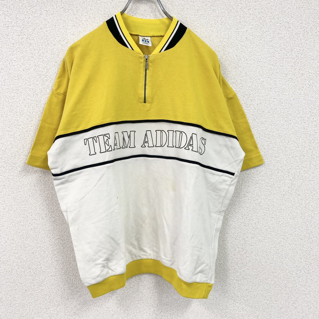 adidas　アディダス　ハーフジップ半袖スウェット/トレーナー　デカロゴ　バイカラー　黄色　イエロー　古着