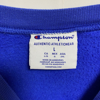 古着 used　Champion　チャンピオン　長袖ロゴプリントスウェット　トレーナー　青　ブルー　Lサイズ