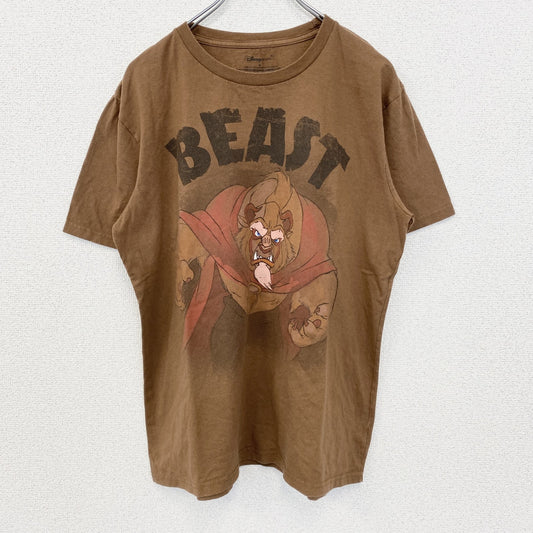 古着 used　Disney STORE ディズニーストア　半袖プリントTシャツ　美女と野獣　クルーネック　春夏服　茶色　Mサイズ