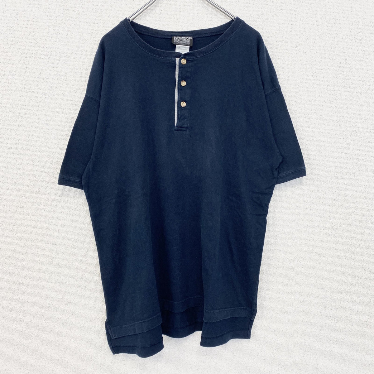 KNIGHTSBRIDGE　半袖無地Tシャツ　シンプルデザイン　ノームコア　ヘンリーネック　ネイビー　紺　Lサイズ　古着